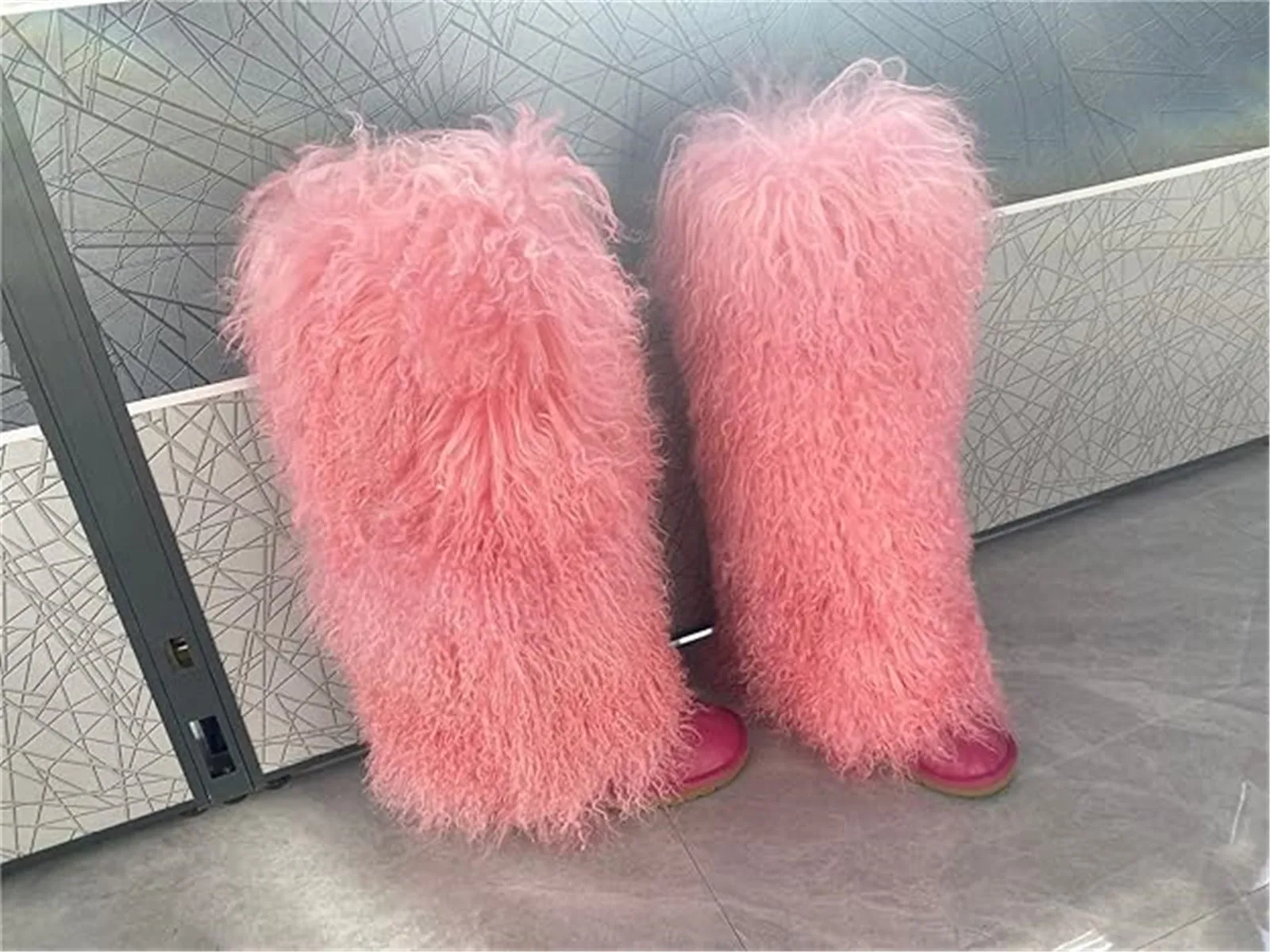 Women's Fluffy Real Mongolian Sheep Fur Boots Over Knee Boot With Wool Lining Multiple Colors Snow Boots