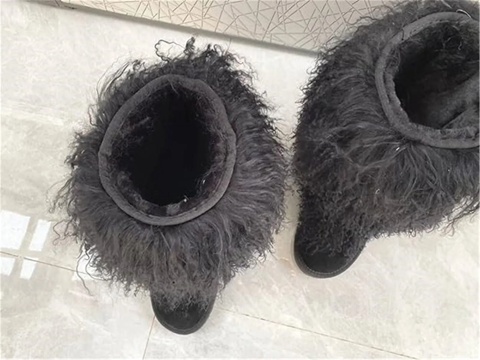 Women's Fluffy Real Mongolian Sheep Fur Boots Over Knee Boot With Wool Lining Multiple Colors Snow Boots