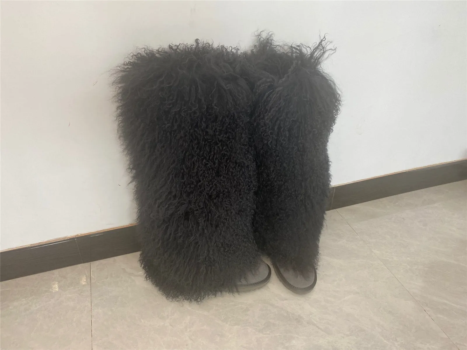 Women's Fluffy Real Mongolian Sheep Fur Boots Over Knee Boot With Wool Lining Multiple Colors Snow Boots