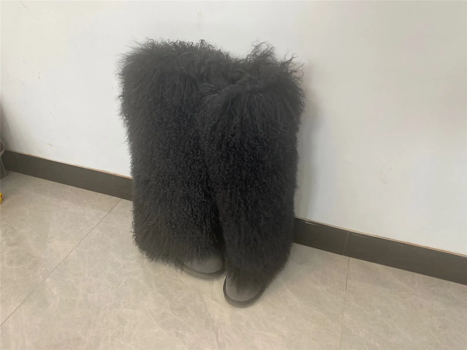 Women's Fluffy Real Mongolian Sheep Fur Boots Over Knee Boot With Wool Lining Multiple Colors Snow Boots