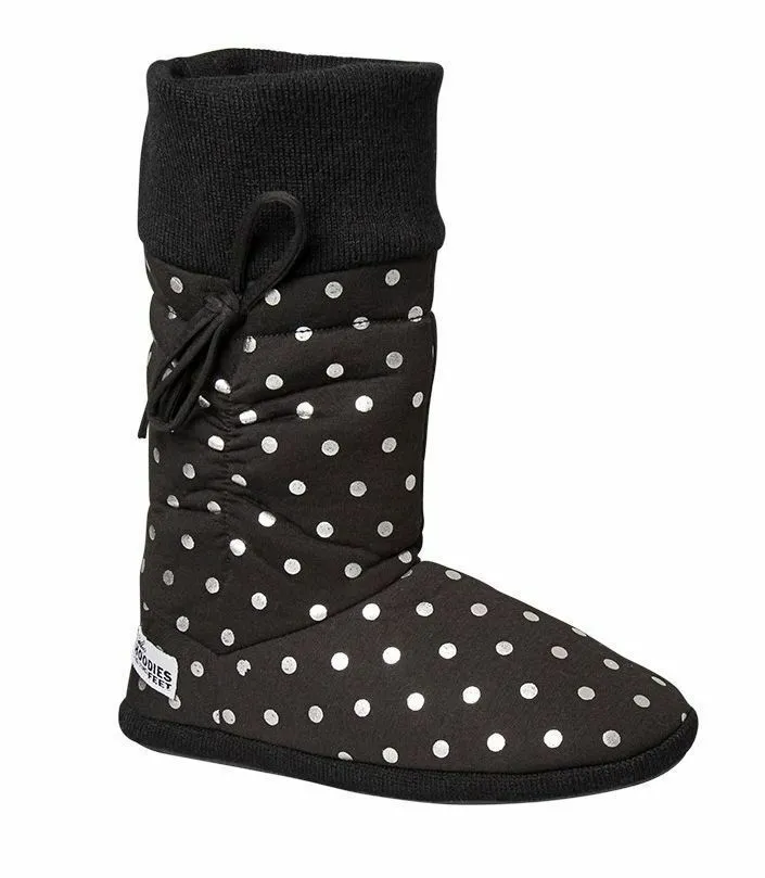 Womens Grosby Hoodies Boots Black/Silver Spots Slippers