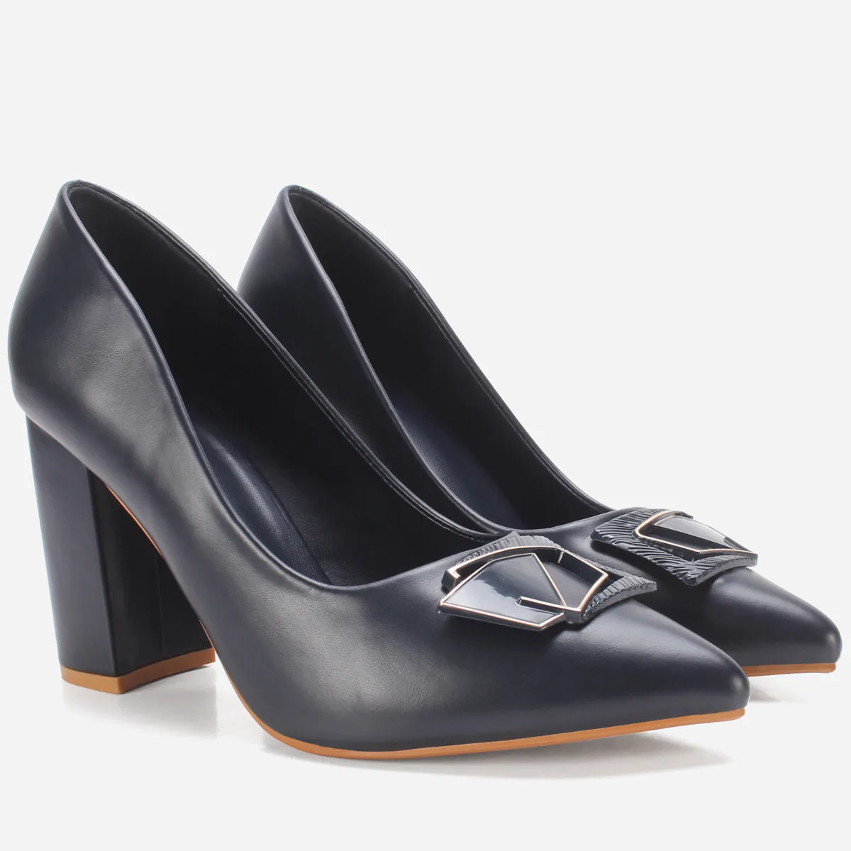 Womens "AINSLEY" Pointed Toe Block Heeled Courts