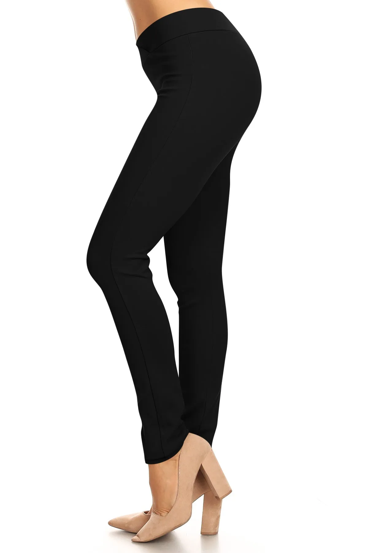 Women's SEAGULL SHAPED ELASTIC WAIST SKINNY PONTE MID-RISE PANTS