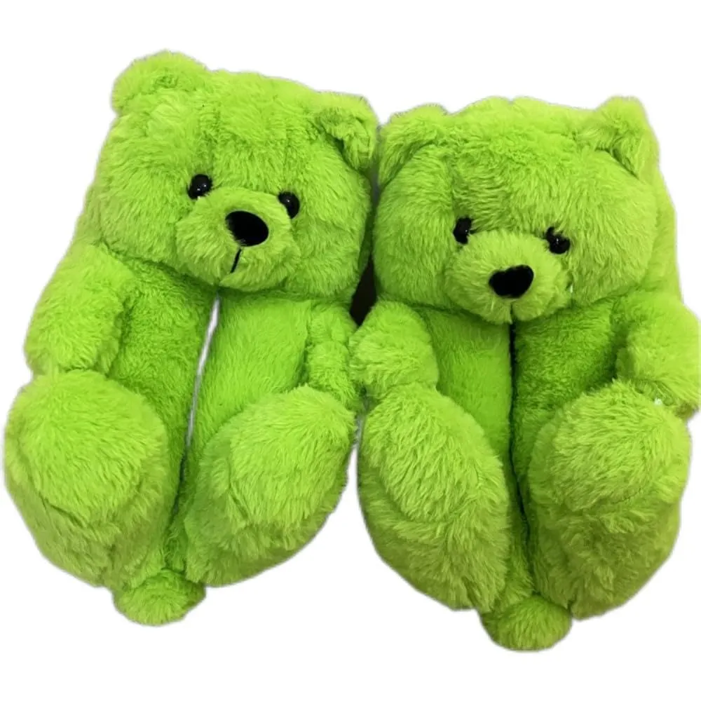 Women's Teddy Bear Home Plush Slippers (Green, Adult, Women, One Size, Alpha, US Footwear Size System, Medium)